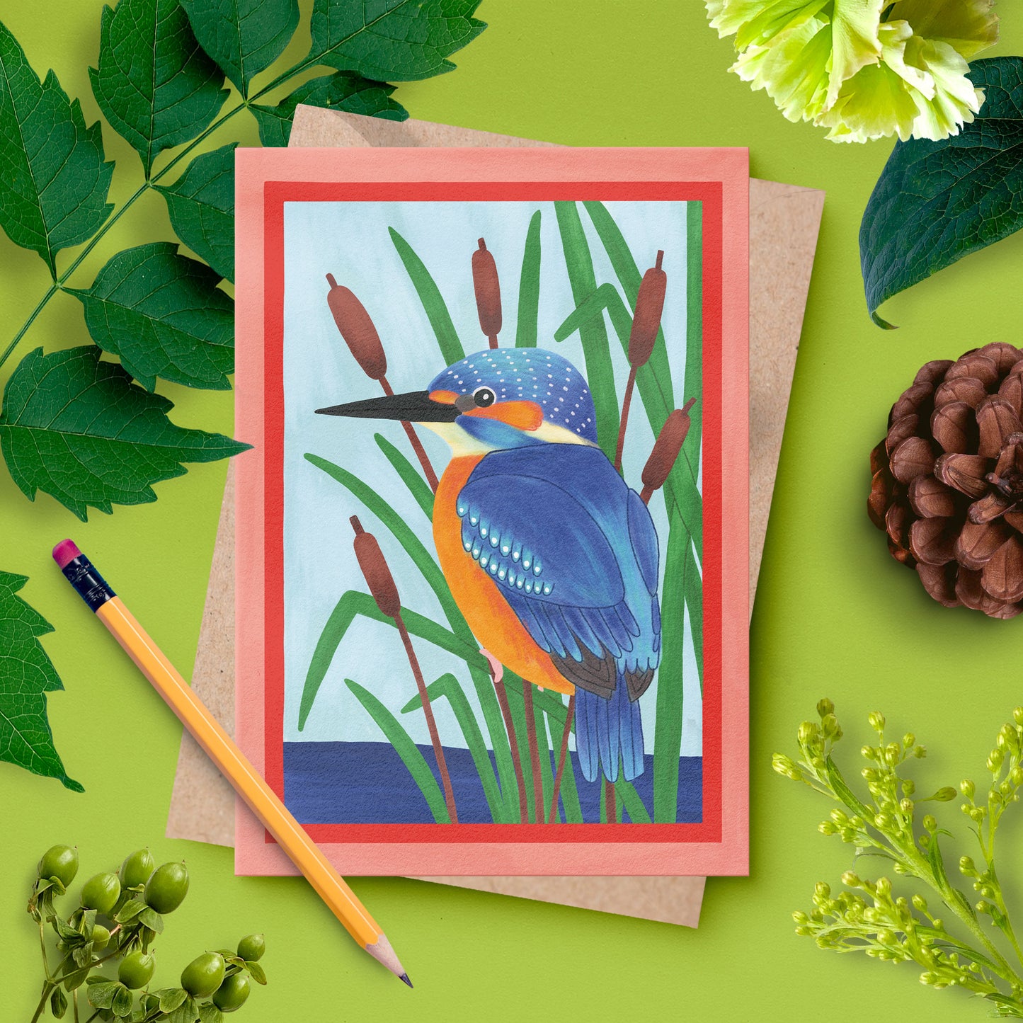 Kingfisher Card – British Wildlife Illustration | Blank Greeting Card