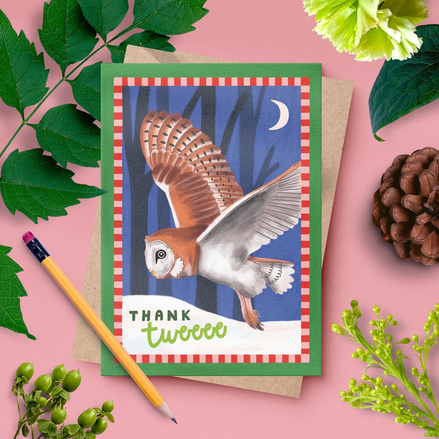 Thank Twoooo – Barn Owl Thank You Card | UK Wildlife Illustration