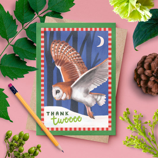 Thank Twoooo – Barn Owl Thank You Card | UK Wildlife Illustration