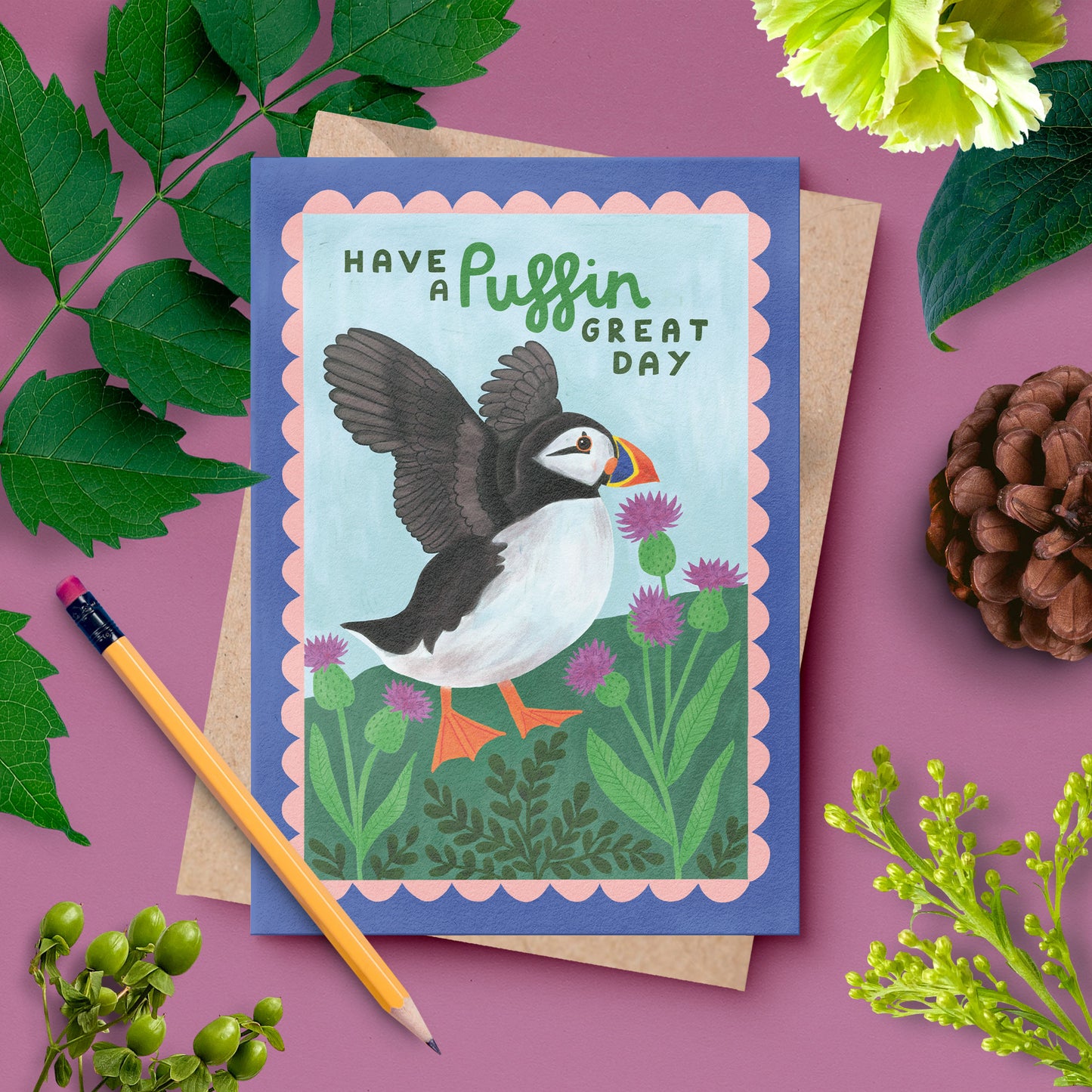 Have a Puffin Great Day – Puffin Birthday Card | UK Wildlife Illustration