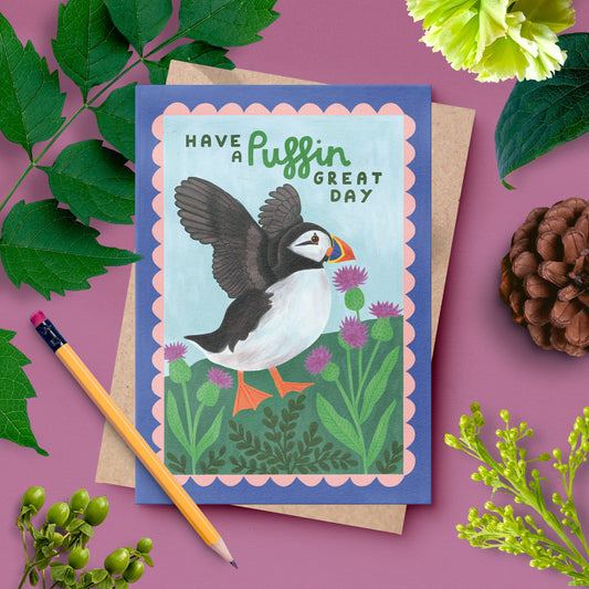 Have a Puffin Great Day – Puffin Birthday Card | UK Wildlife Illustration