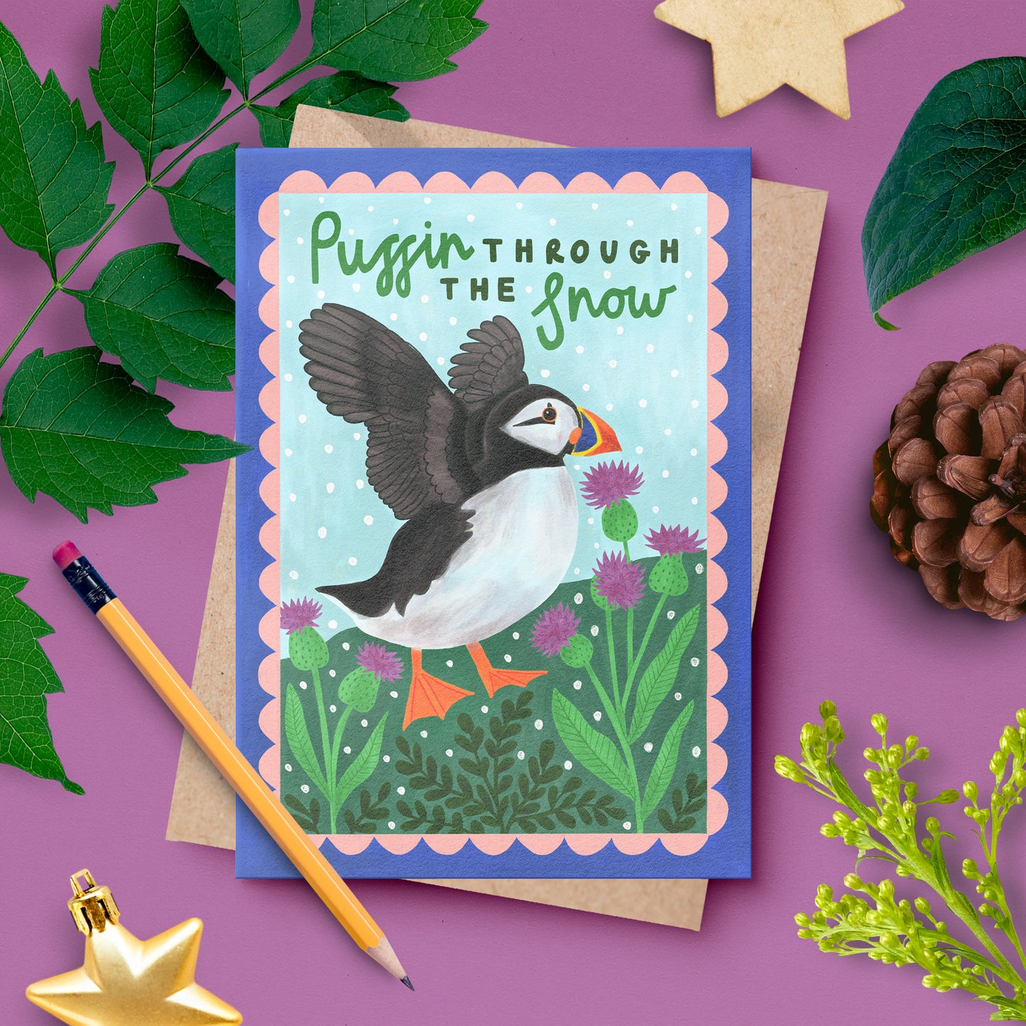 Puffin Through the Snow – Puffin Christmas Card