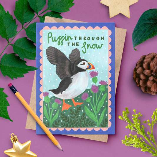 Puffin Through the Snow – Puffin Christmas Card