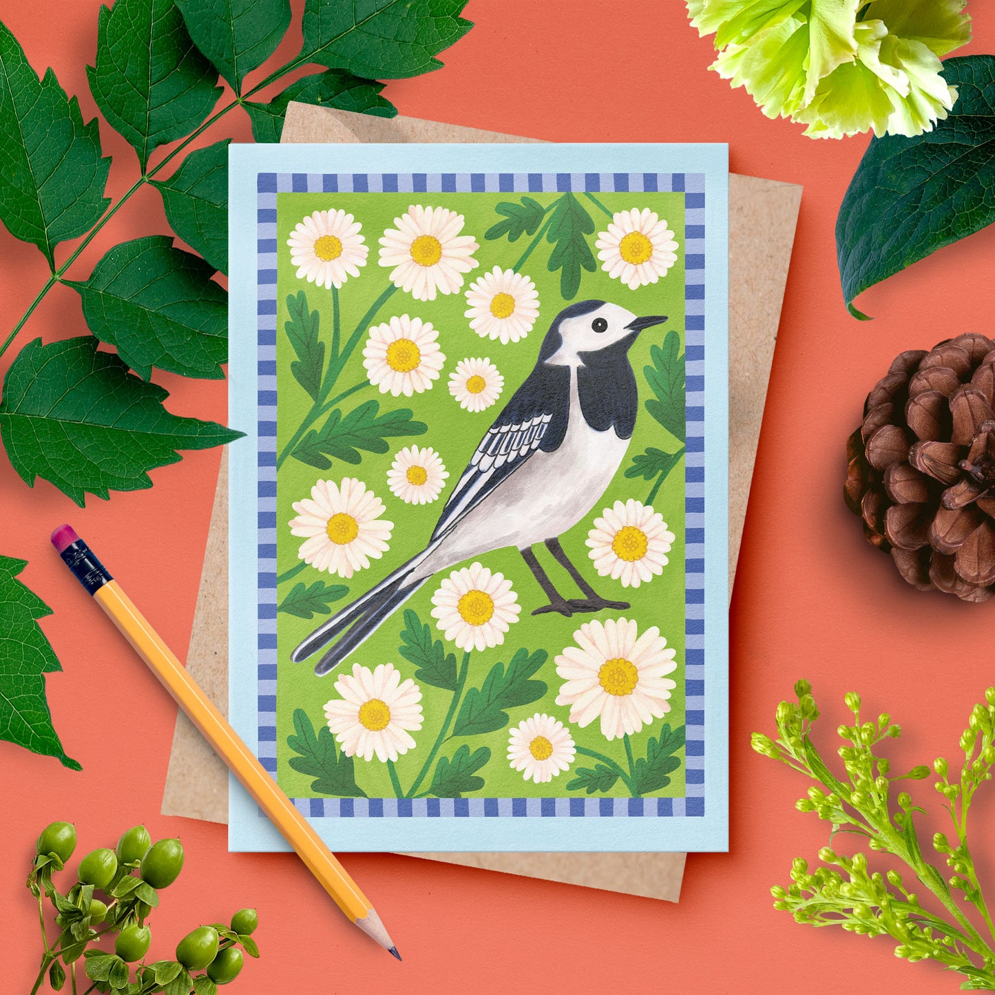 Pied Wagtail Card – British Wildlife Illustration | Blank Greeting Card